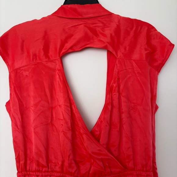 Anthropologie Maeve Coral Satin Wrap Dress - Picture 12 of 14